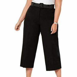 ALFANI PANTS BELTED CROPPED PLUS WIDE LEG BLACK 24 STRETCH NWOT